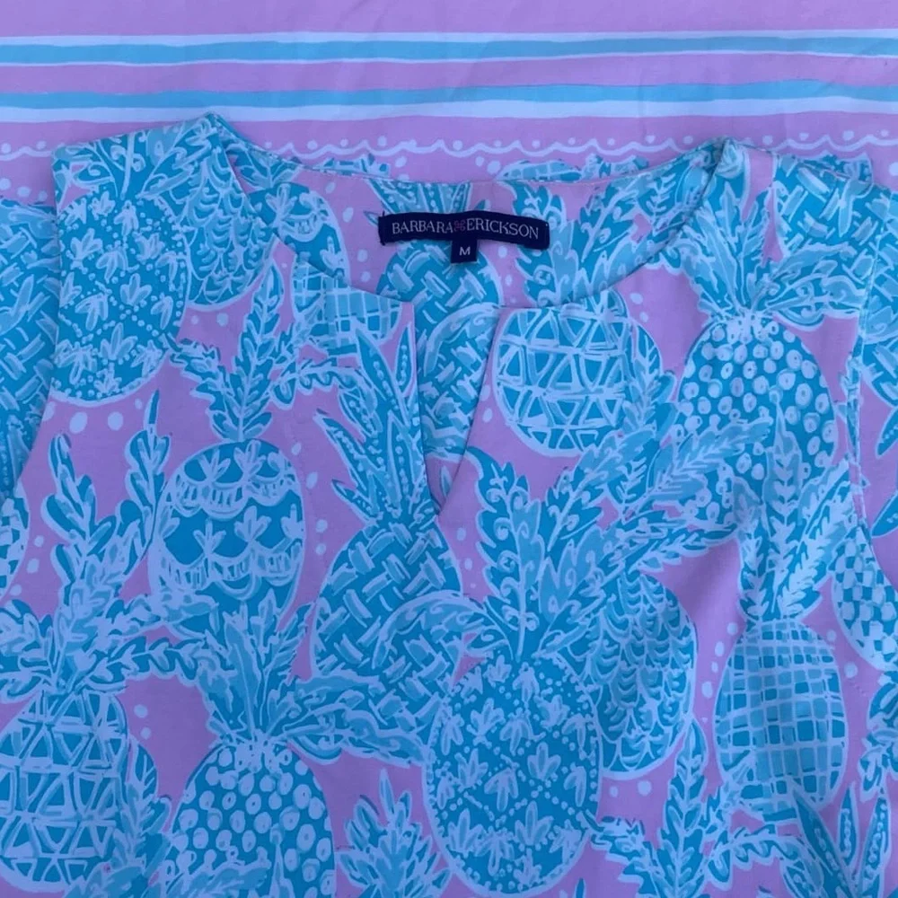 Barbara Erickson Pink and Blue Pineapple Dress - Picture 4 of 6